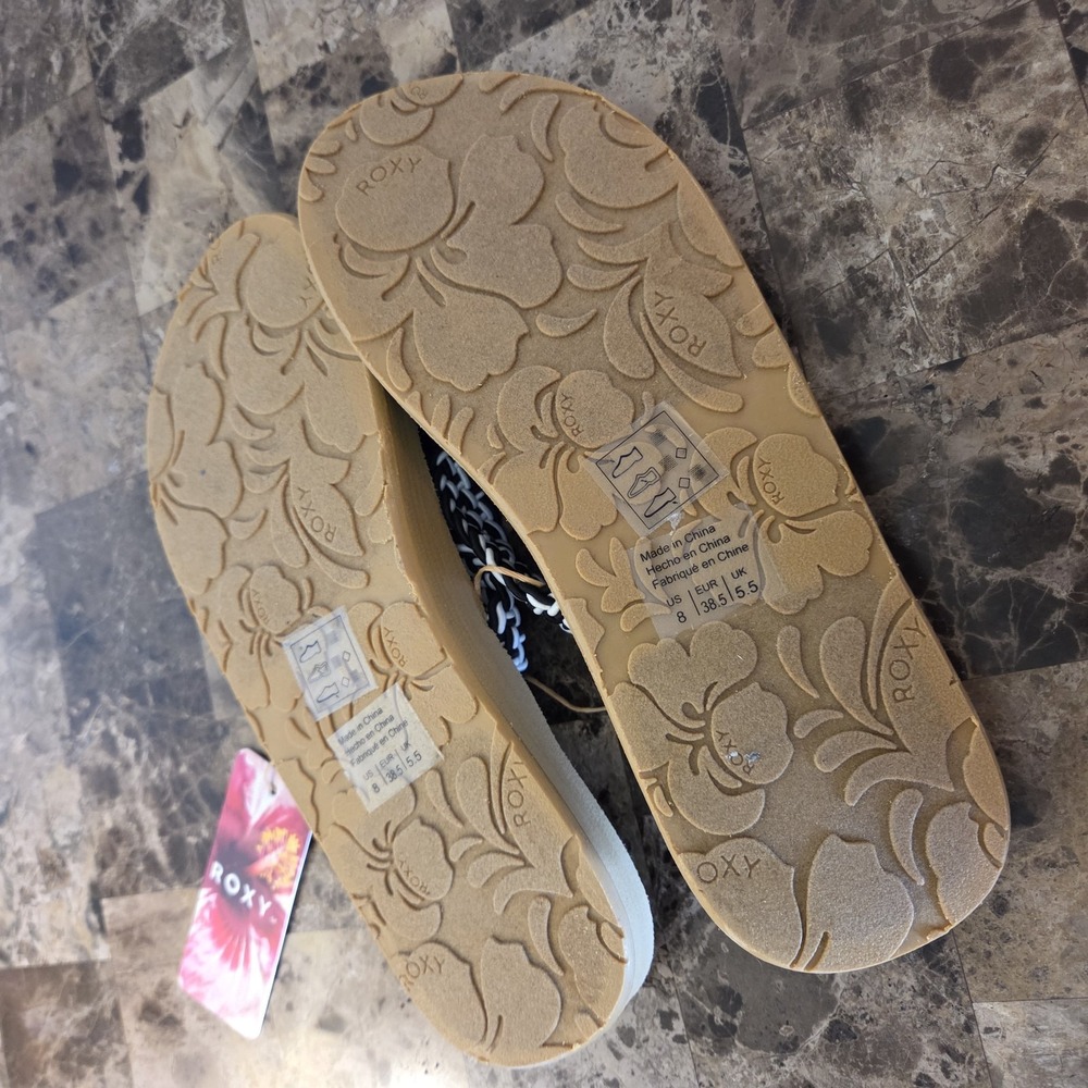 Roxy sz 8 braided blk/wht thong flip flops sandals NWT casual summer vacation - Picture 7 of 9